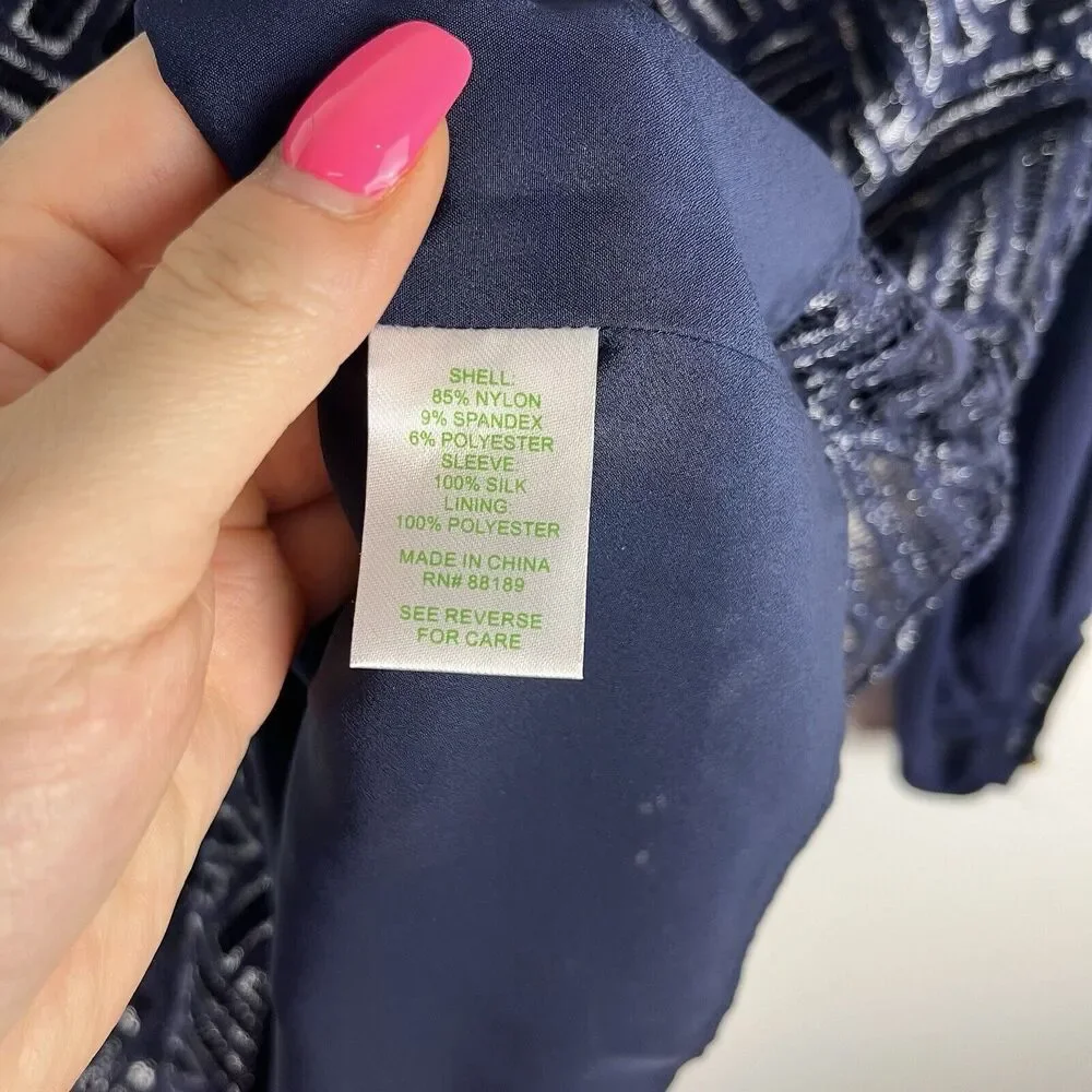 Lilly Pulitzer Navy Blue Long Sleeve Sheer-Sleeve Dress